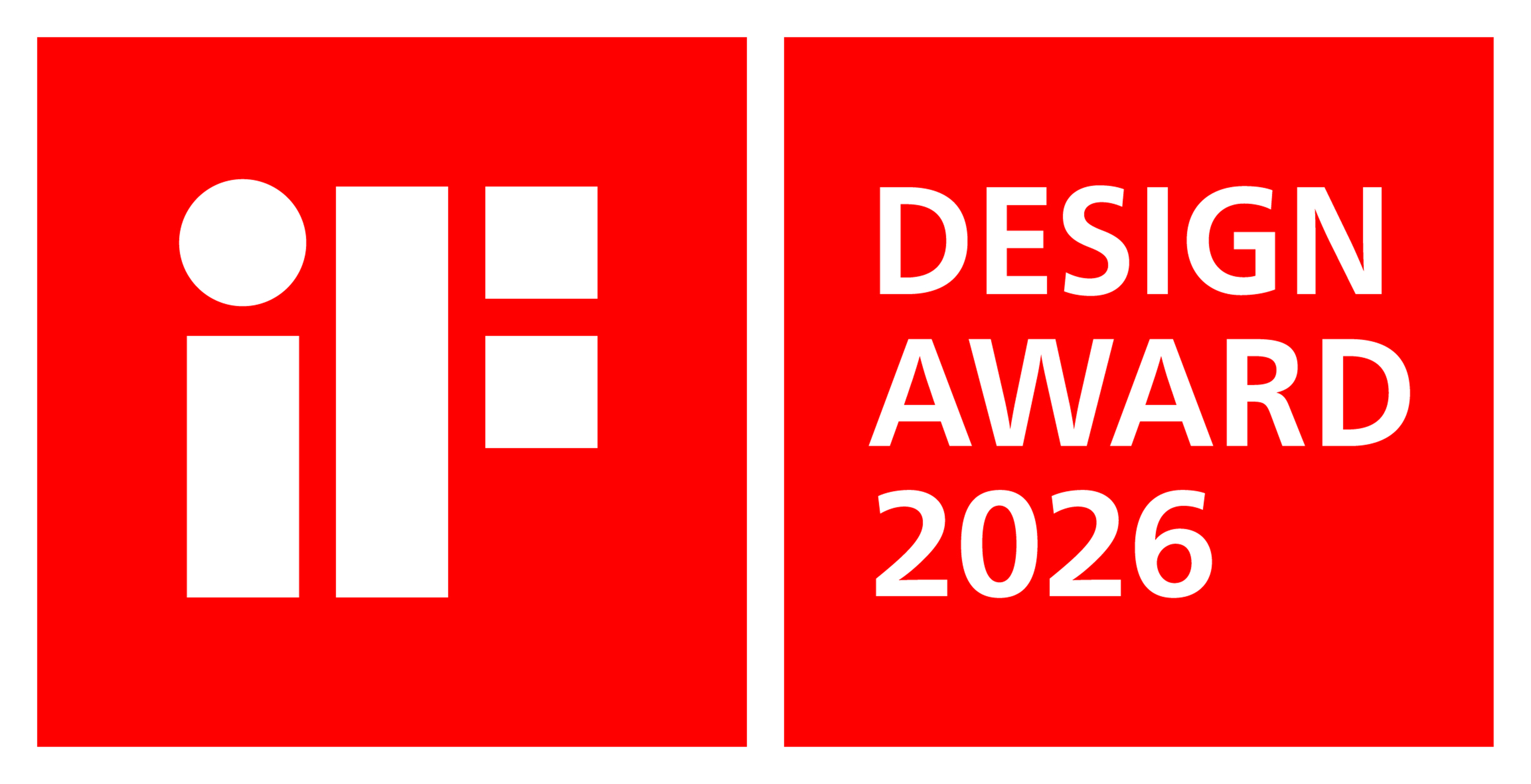 The image shows the red and white iF Design Award 2026 logo, with the stylized "iF" symbol on the left and the words "DESIGN AWARD 2026" on the right.