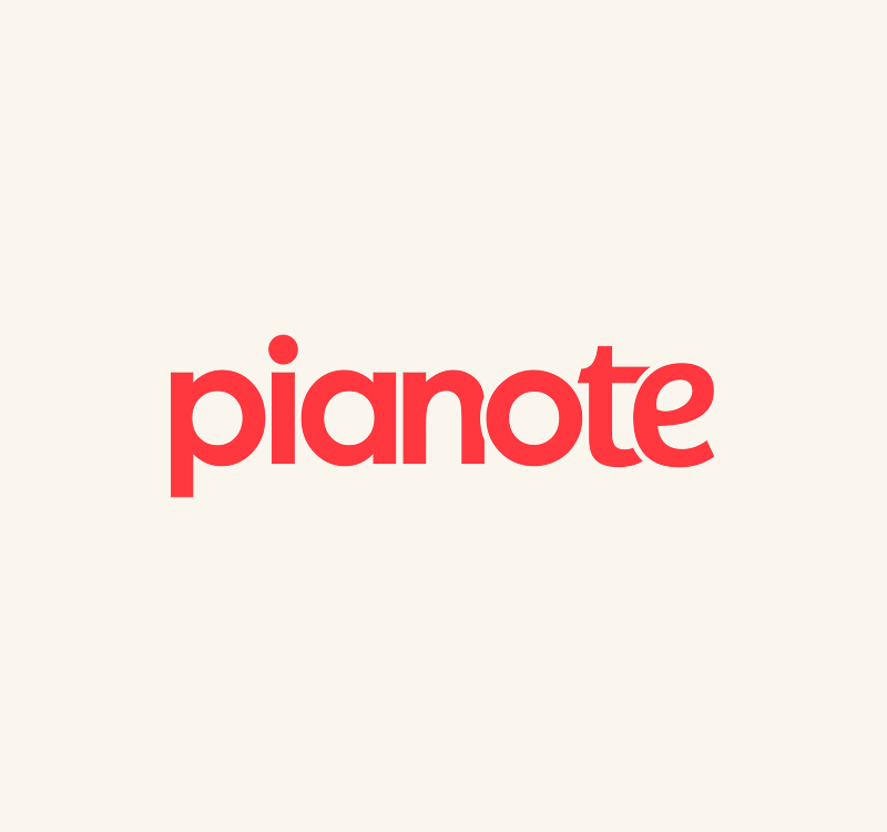 The word "pianote" in bold, lowercase red letters centered on a plain off-white background.